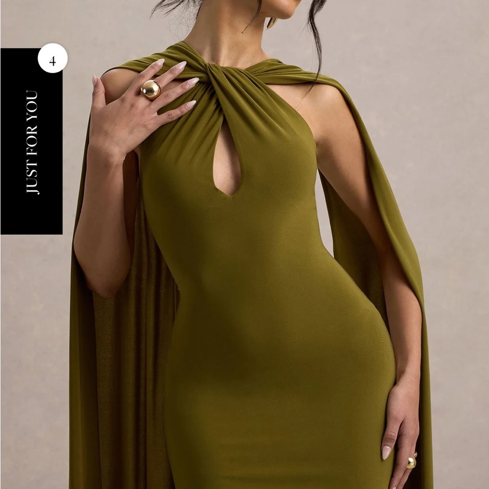 Club L London Green Cut Out Cape Maxi Dress